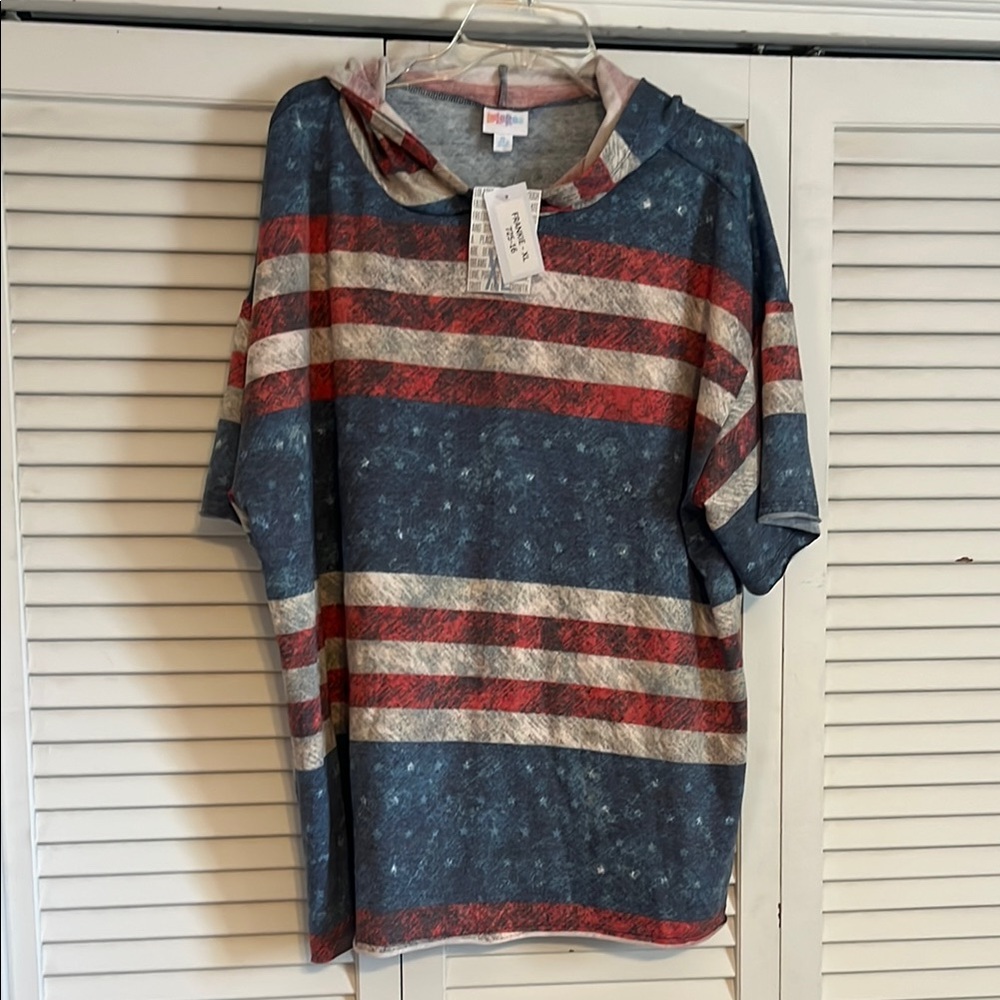 Lularoe XL Frankie Striped Blue and Red Hoodie